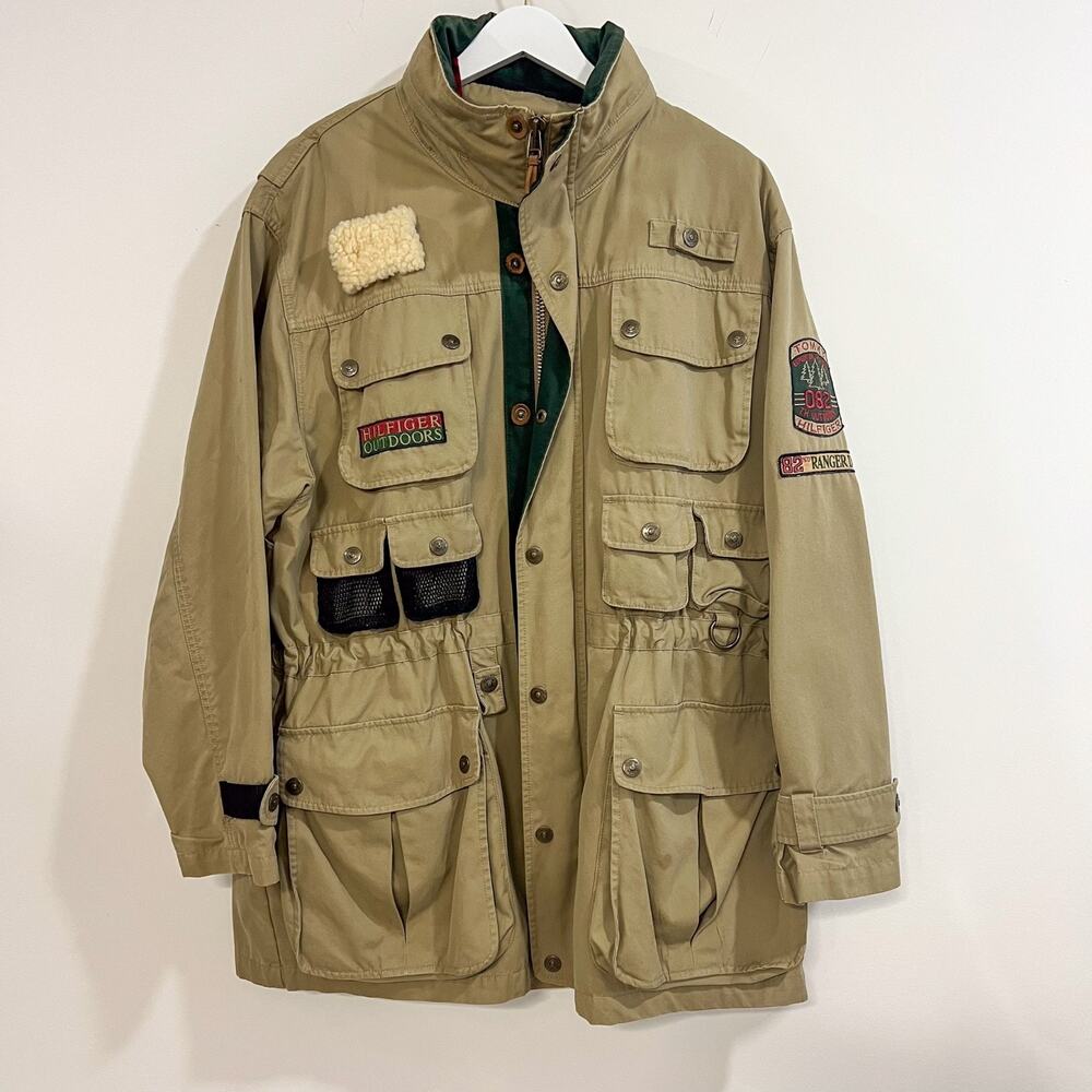 Vintage 90s Tommy Hilfiger Mens Size M Outdoor Hunting Parka Layer Jacket Khaki